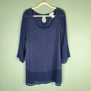 Soft Surroundings Blue Scoop Neck Sheer Linen Top Size Large